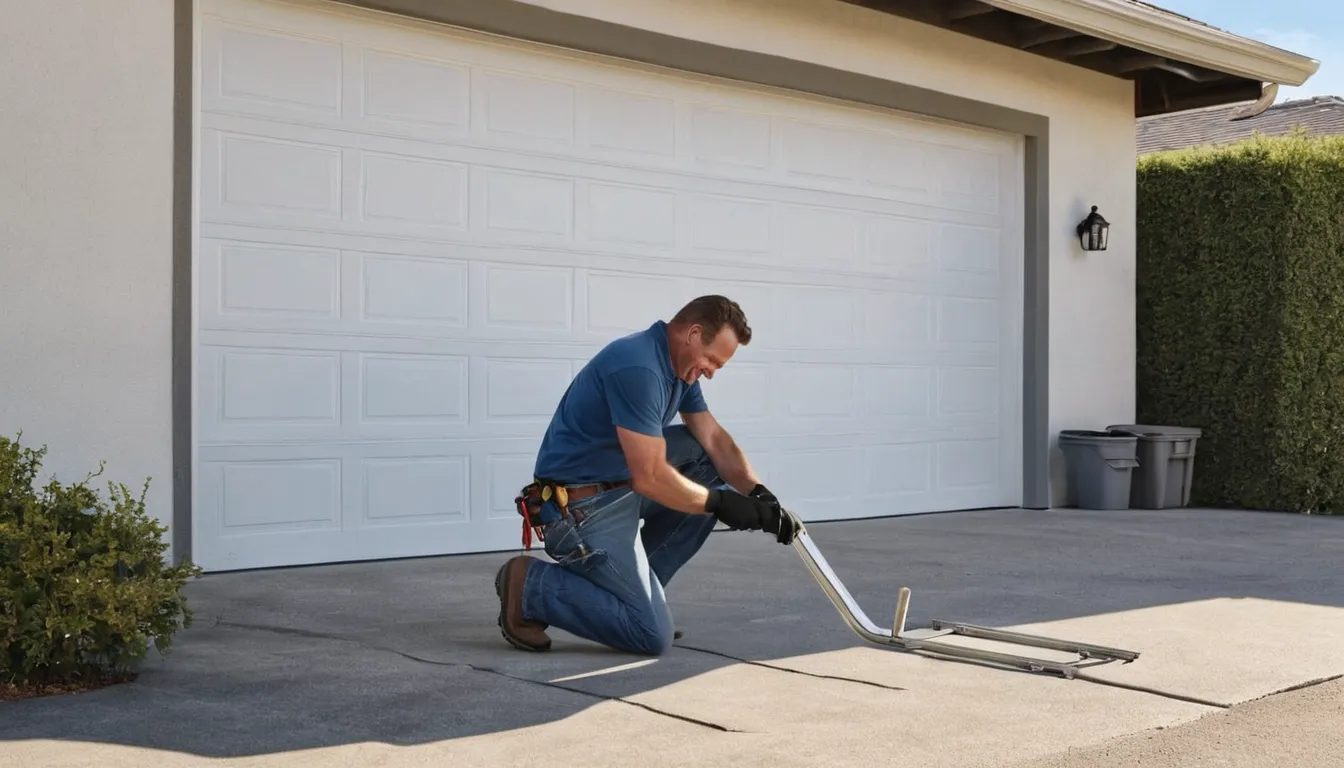 Independent garage door provider checking a torsion spring above a residential garage door in Loomis