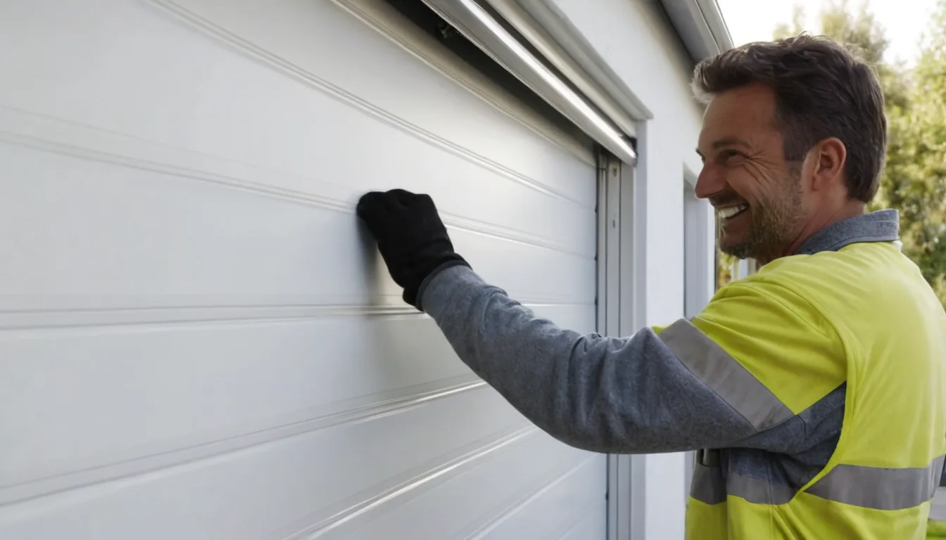 A provider checking garage door tracks and springs at a home in the Loomis area